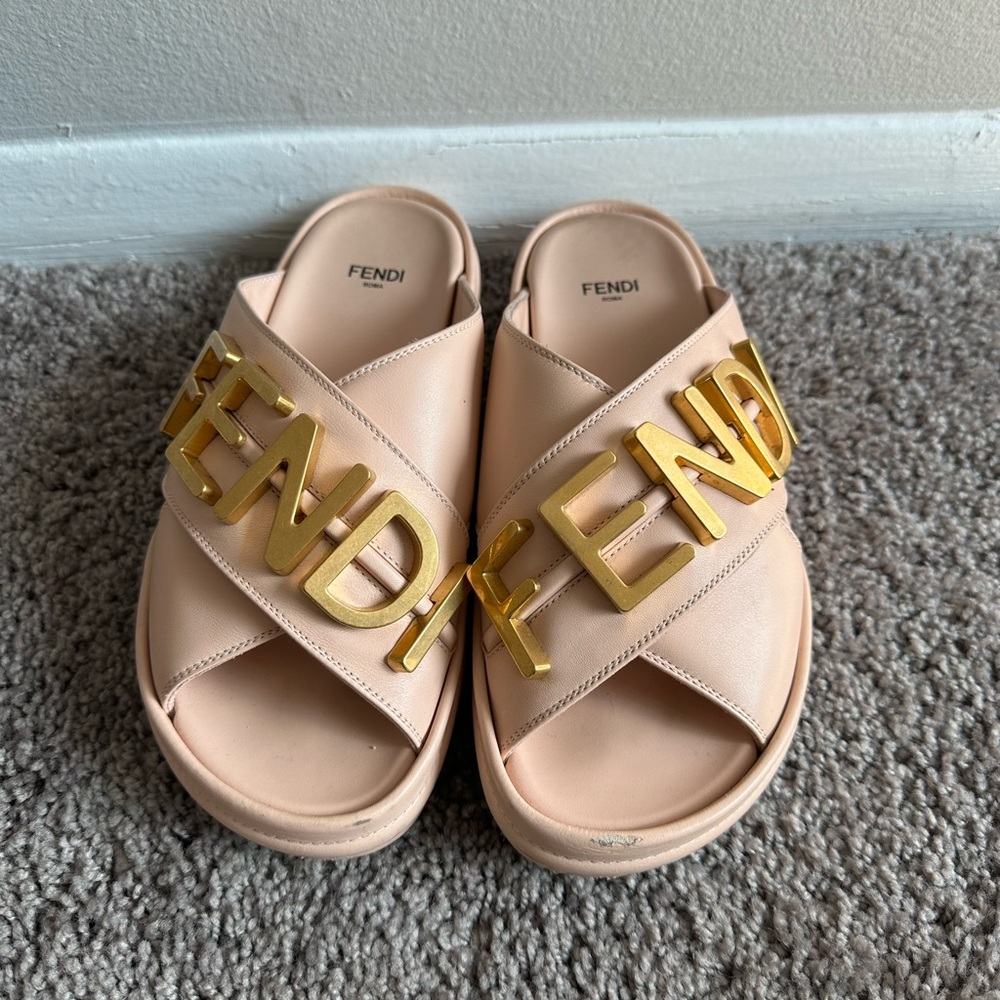 Fendi Blush and Gold Logo Slides